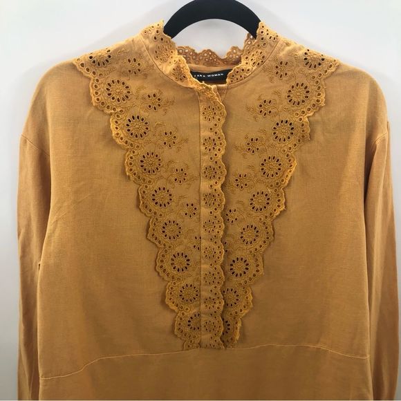 NWT ZARA women’s embroidery eyelet linen blend tunic top - Picture 4 of 5